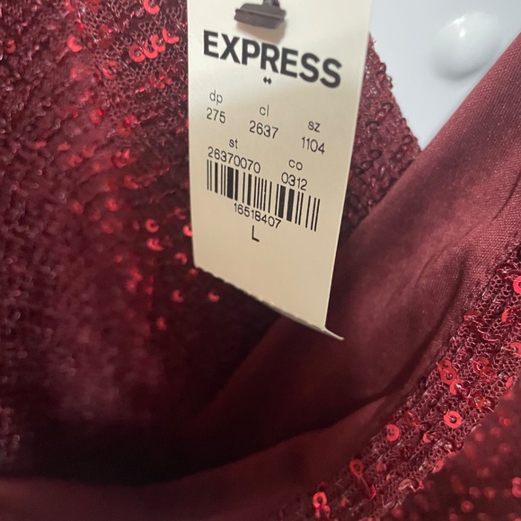 Express L maroon or burgundy sequined show girl tank top spaghetti straps lined - Picture 12 of 12